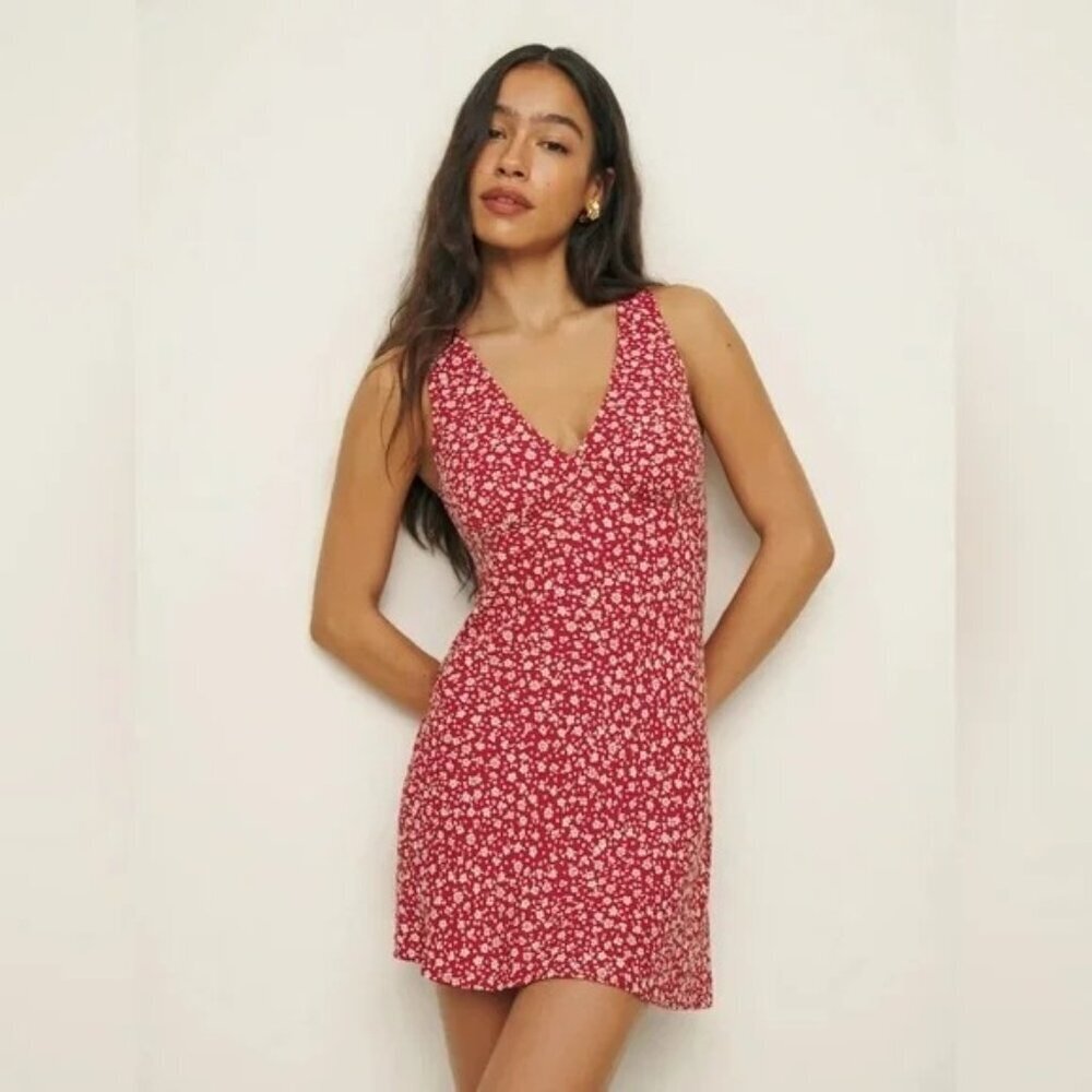 Reformation Calix Floral Red Sleeveless Mini Dress  Womens XS